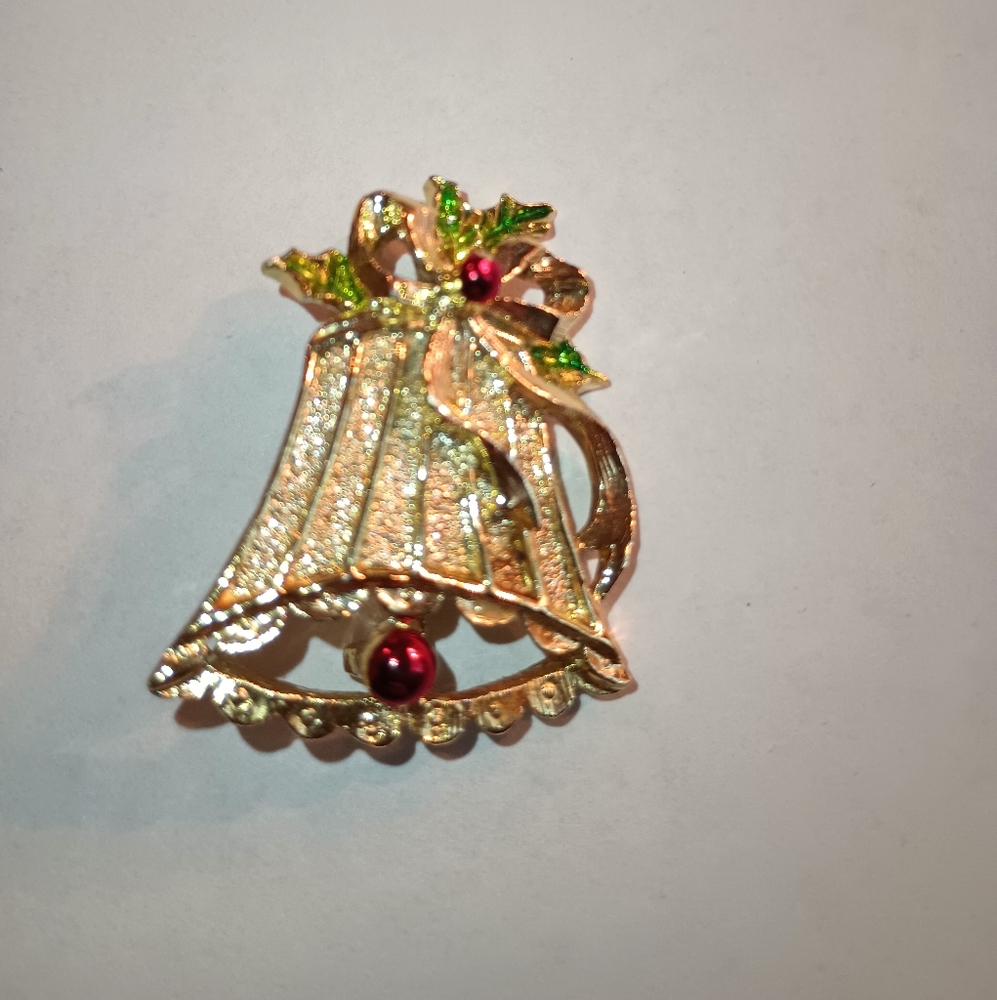 Elegant Gold and Green Bell Brooch